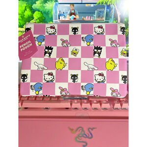 Hello Kitty & Friends Pencil Pouch Case Zipper 2024 Sanrio Large Pink White